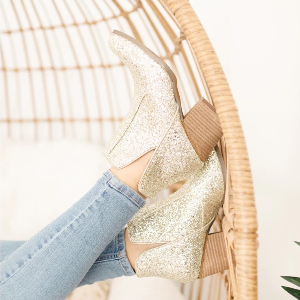 Gold Sparkle “Not Rated” Cowgirl Ankle Boots